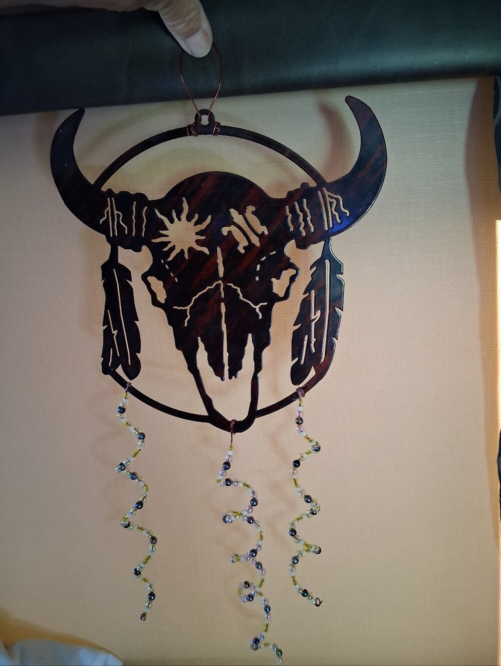 Western Buffalo Skull Dreamcatcher Wall Hanging - Dark Brown